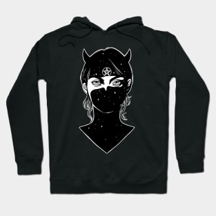 Girl with horns in the shadow. Demon girl Hoodie